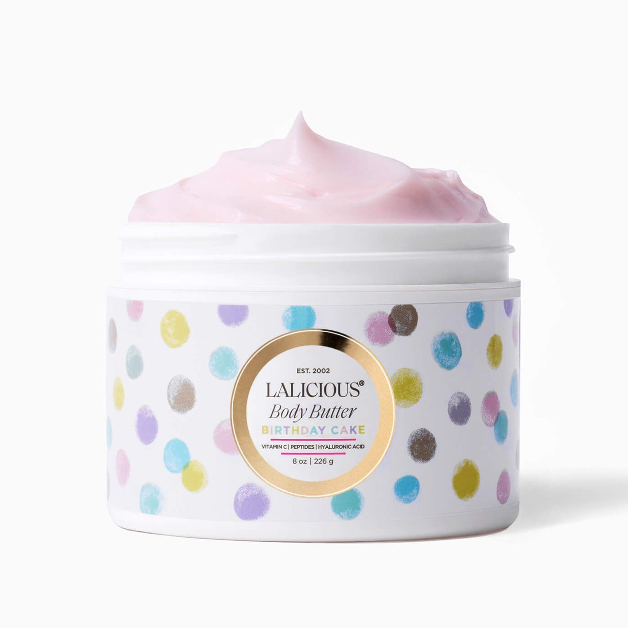 8oz jar Birthday Cake Body Butter on a white background - LALICIOUS