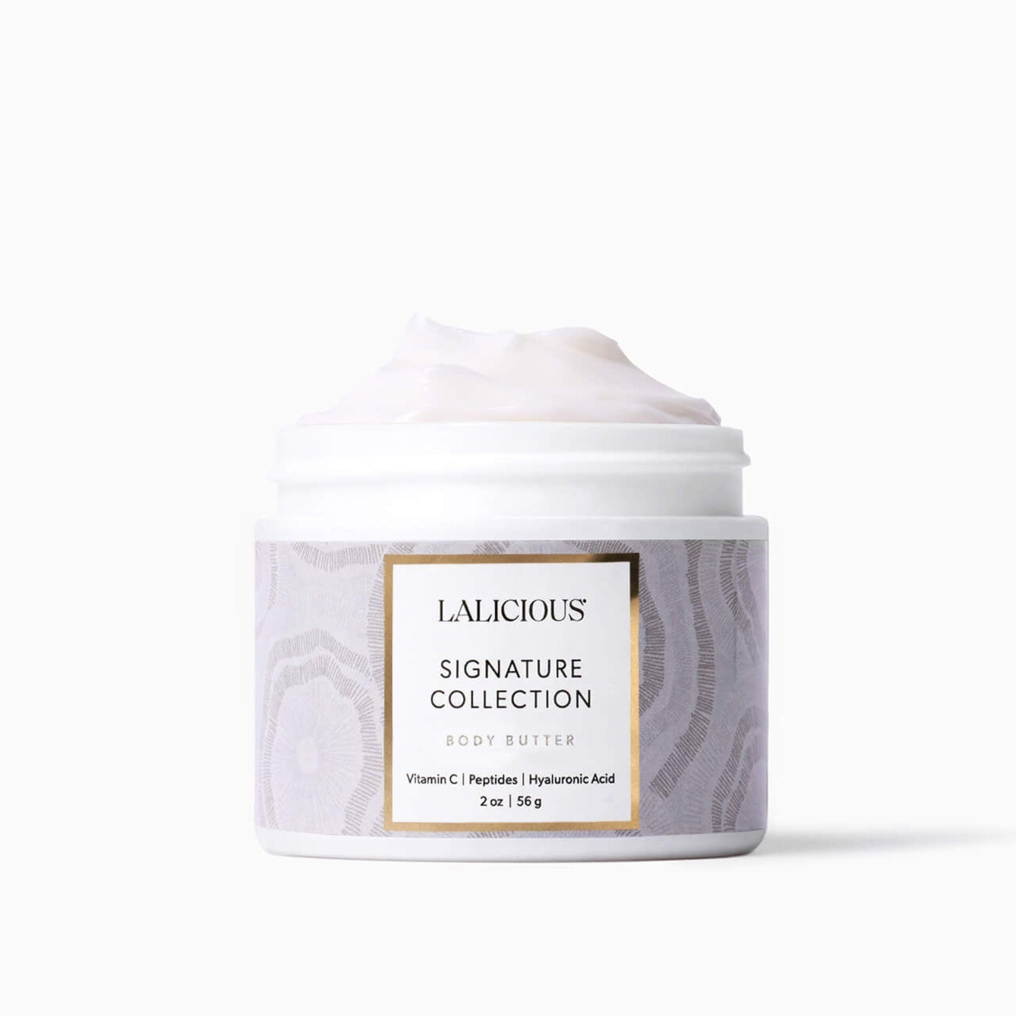 The Signature Collection 2oz Body Butter jar without a cap on a white background - LALICIOUS