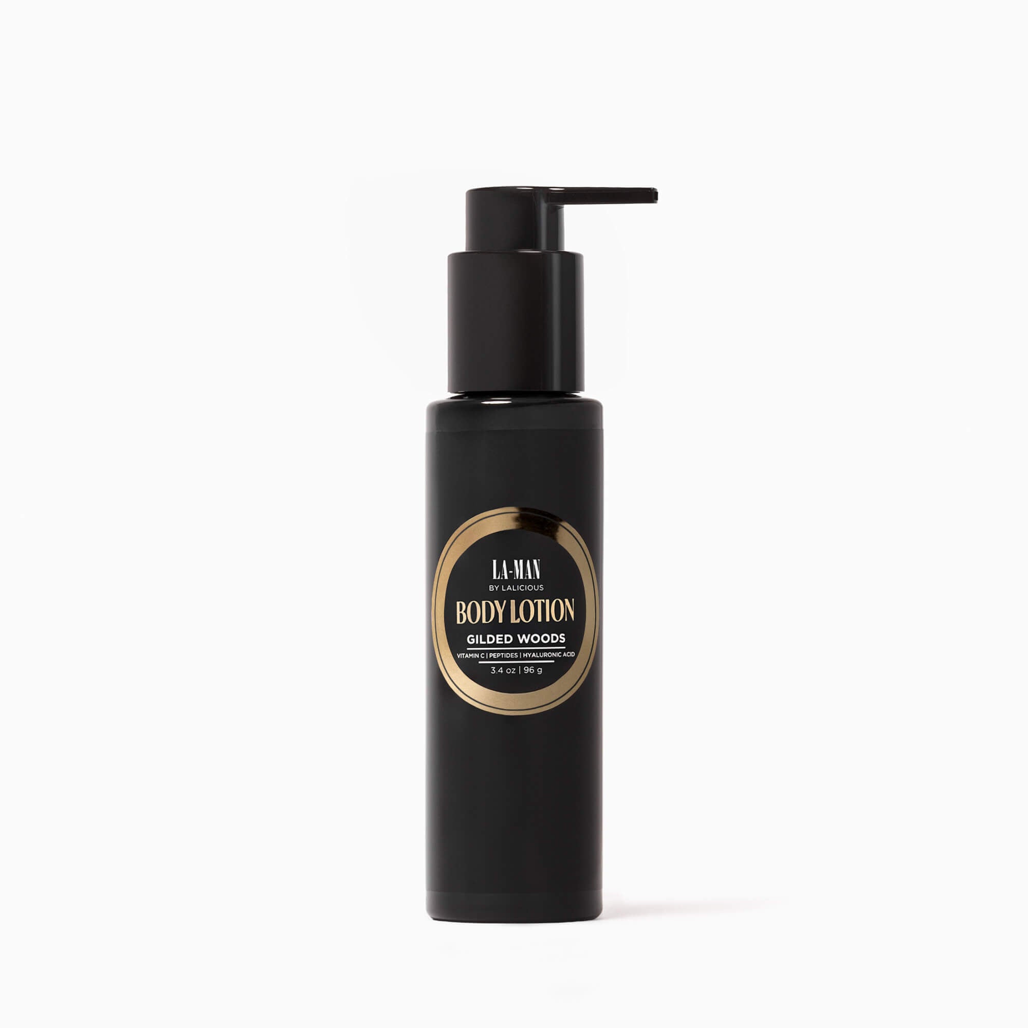 Gilded Woods Body Lotion Black bottle with pump on a white background - LALICIOUS