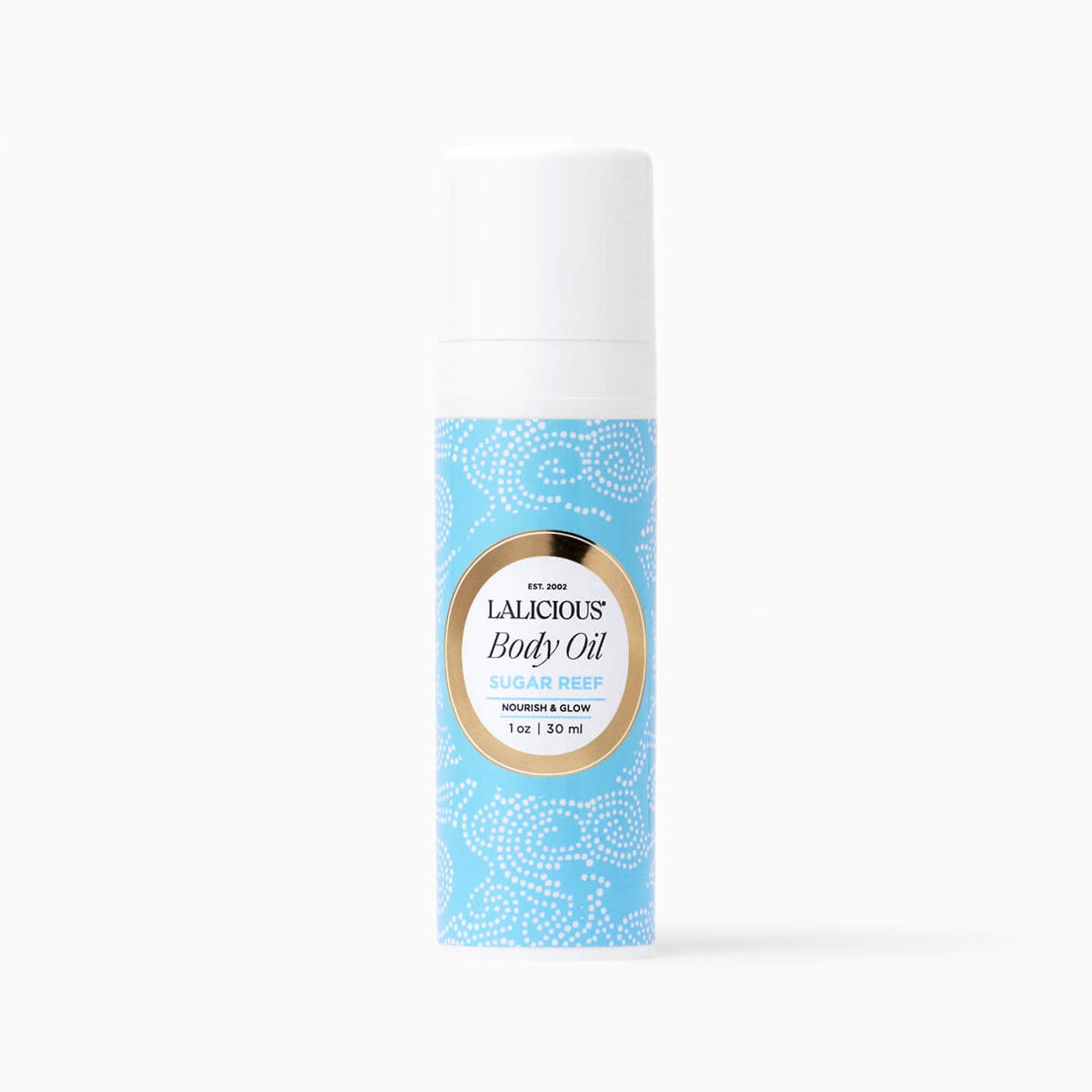 LALICIOUS 1oz Sugar Reef body oil bottle on a white background