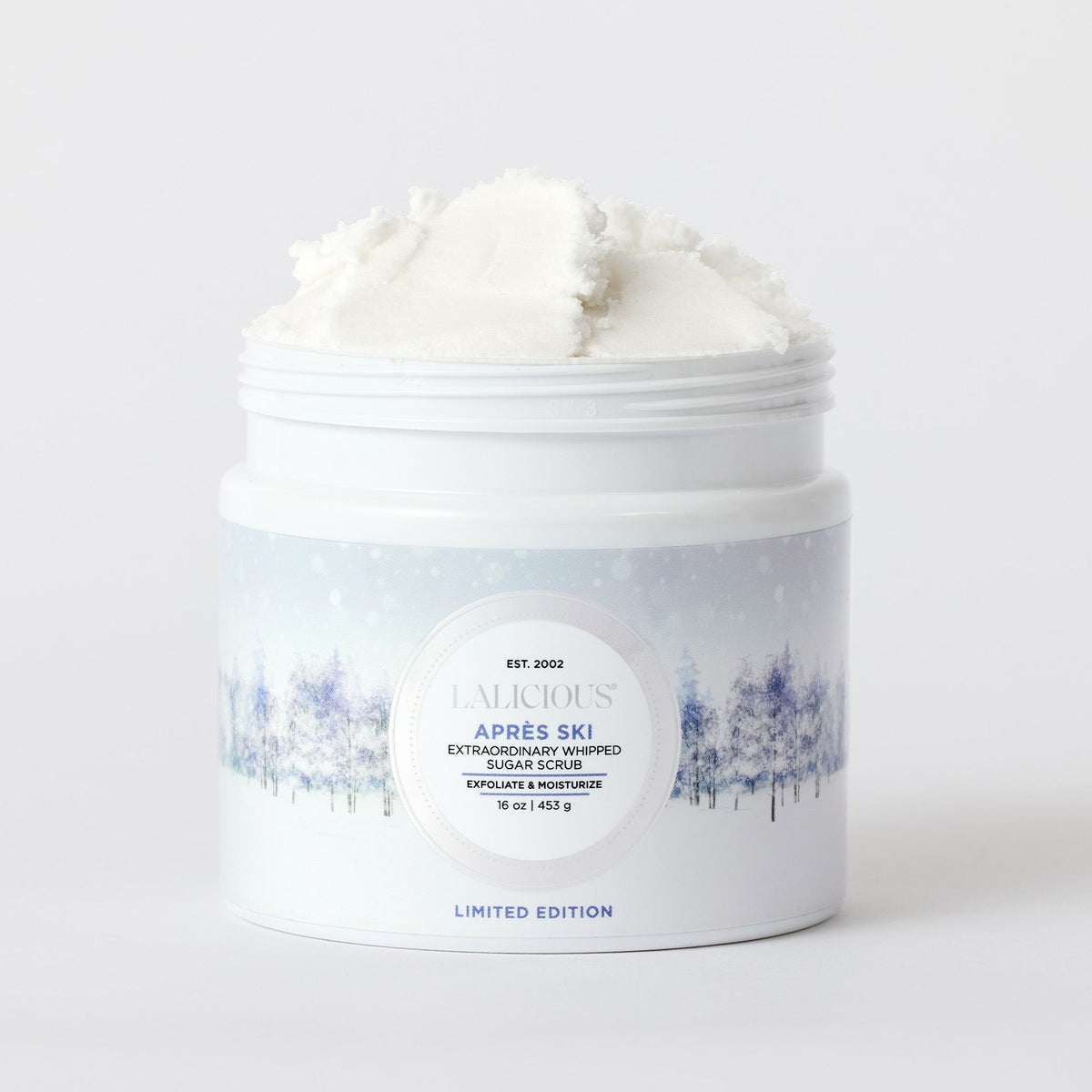 Après Ski Sugar Scrub  16oz jar without a cap  on white background LALICIOUS