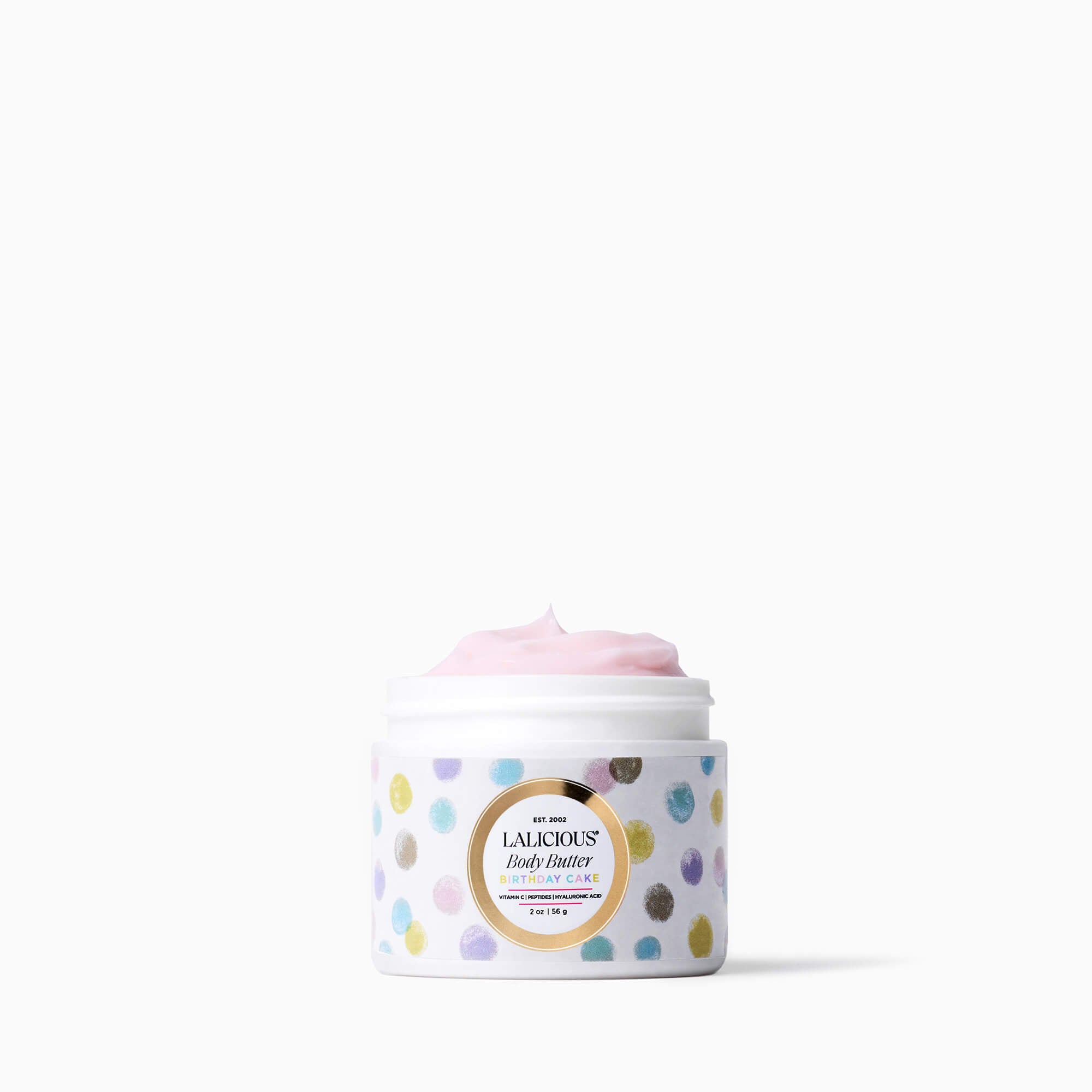 2oz jar of Birthday Cake Body Butter on a white background - LALICIOUS
