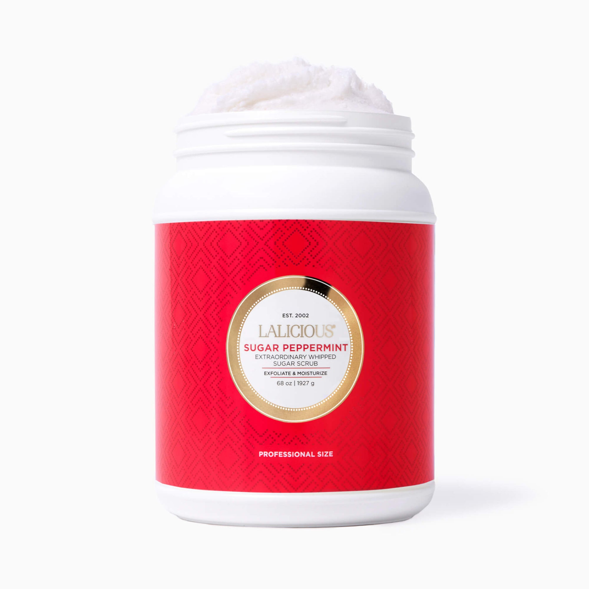 Value size 68oz Sugar Peppermint Sugar Scrub jar without a cap on a white background - LALICIOUS