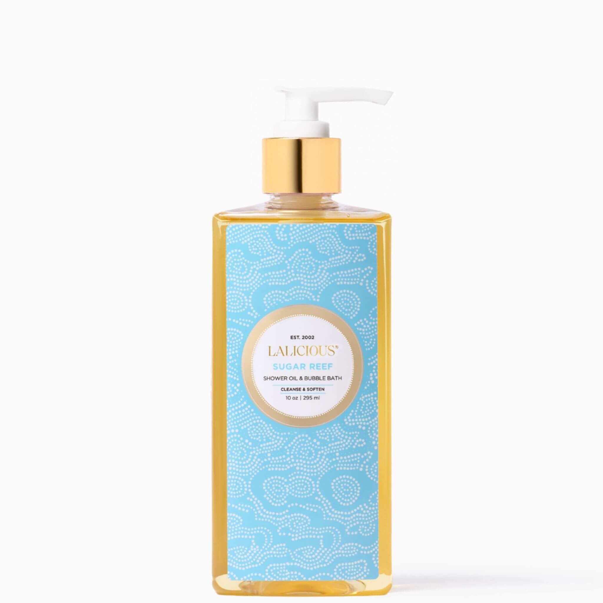 Sugar Reef Shower Oil & Bubble Bath Pump on a white background - LALICIOUS
